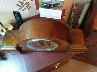 vintage art deco wooden mantel clock case with glass door & numbers,  40s 50 ' s. 2