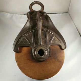 Antique / Vintage Cast Iron Myers Ok Barn Pulley Old Farm Tool Rustic Primitive