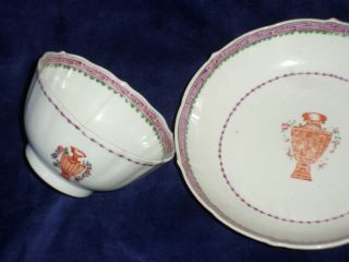 Circa 1800 Chinese Export Porcelain Tea Bowl And Saucer - Armorial Decoration