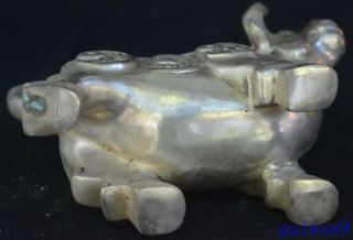 Old Collectable Handwork Miao Silver Carve Exorcism Wealth Cow Rhinoceros Statue 2
