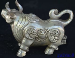 Old Collectable Handwork Miao Silver Carve Exorcism Wealth Cow Rhinoceros Statue 3