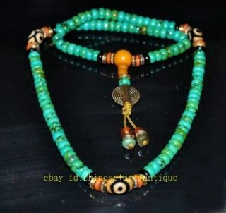 Tibet Tibetan Turquoise Buddhist Buddha Prayer Bead Mala Bracelet Dzi Eye A01