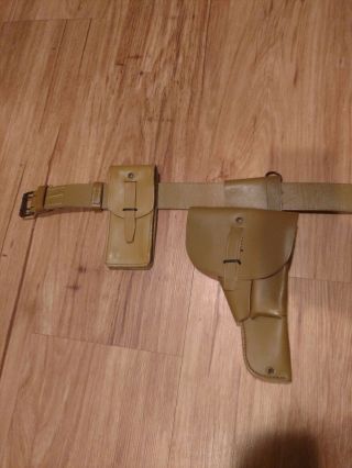 French Army Leather Belt With Holster And Pouch