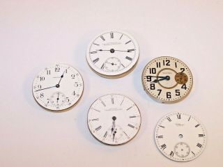 Vintage Waltham Pocket Watch Movements,  18s,  16s Traveler,  Bond St.  & Royal,  Dial