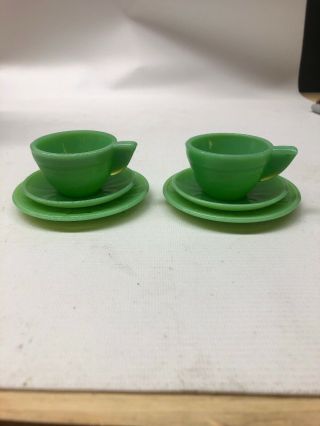 2 Jadite Jadeite Miniature Cup & Saucer & Dessert Plate Solid Handle Child 