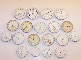 19 Vintage Elgin Pocket Watch Movements 16s 12s 10s 0s,  For Repair Or Parts