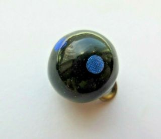Stellar Small Antique Vtg Black Glass Waistcoat Ball Button W/ Foil Dots (d)