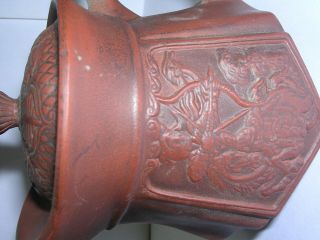 CHINESE REDWARE YIXING Zisha CLAY POTTERY TEAPOT HIGH RELIEF Calligraphy on lid 3