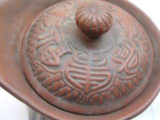 CHINESE REDWARE YIXING Zisha CLAY POTTERY TEAPOT HIGH RELIEF Calligraphy on lid 4