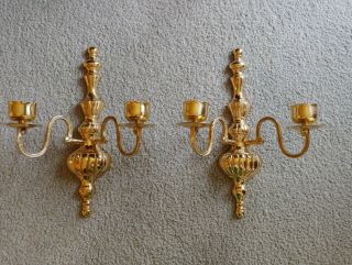 Vintage Pair Brass Candle Holder Wall Sconses - Solid Brass 14.  5 " Taper & Votive