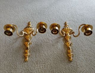 Vintage Pair Brass Candle Holder Wall Sconses - Solid Brass 14.  5 
