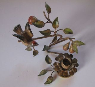Rare Vintage Italian Toleware Partridge Pear Tree Candle Holder Centerpiece