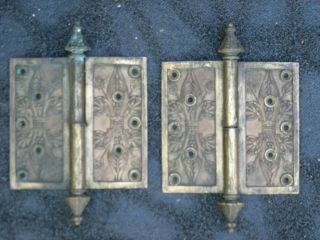 Antique Pr.  Brass Eastlake Patn.  11 - 2 - 1869 Door Hinges 5&1/2 X 5&3/4 Inches
