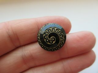 Wonderful Antique Vtg Black GLASS BUTTON Incised Gold Luster Design 3/4 