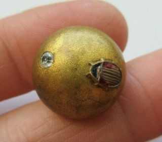 Wonderful Antique Vtg Metal Picture Button Enamel Beetle Insect Glass Paste (d)