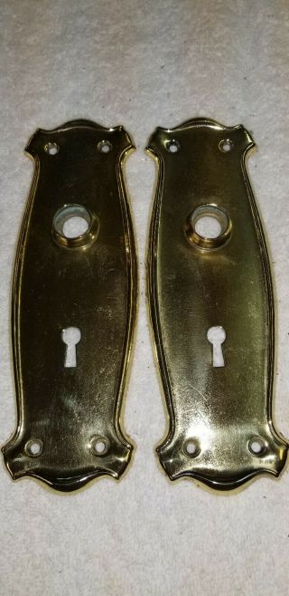 Antique Vintage Brass Door Knob Key Backplate Back Plate Covers Set Of 2