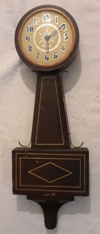 Antique Gilbert Banjo Wooden Wall Clock - 18 - 1/2 " Tall For Repair Or Parts Only