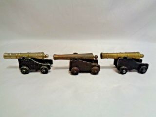 Antique Penncraft Miniature Dollhouse Cast Iron And Brass Cannons Toy 3 Pc Toys