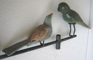 Vintage Wooden Parrot And Bird Weather Vane.  Wood Weathervane