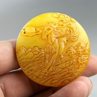 2  China Old Yellow Jade Hand - Carved Horse Belt Buckle Jade Pendant 0575