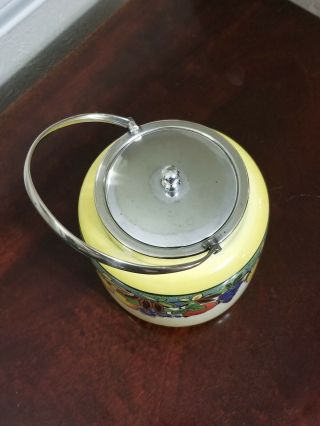 PADDY ENGLAND BISCUIT BARREL JAR COLORFUL FRUIT PATTERN WITH EPNS LID & HANDLE 5