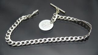 Antique Solid Silver Pocket Watch Large Curb Chain Fob /t - Bar