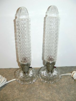 Art Deco Clear Glass Hobnail Torpedo/bullet Boudoir Lamps (pair)