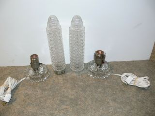 ART DECO CLEAR GLASS HOBNAIL TORPEDO/BULLET BOUDOIR LAMPS (PAIR) 2