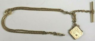 Antique Gold Plated Pocket Watch Chain With Locket And Tourmaline Stone