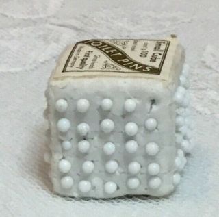 Antique Small Cube White Glass Head Toilet Pins Germany (99) Rare Sewing 4