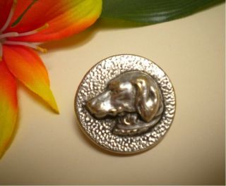 Antique Vintage High Relief White Metal Dog Head Picture Button