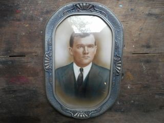 Vintage Antique 18.  5 " X 12.  5 " Bowfront Glass Wood Picture Frame