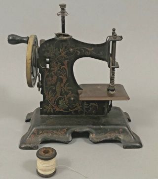 Antique Miniature Sewing Machine Childs Toy Hand Painted Floral And Birds