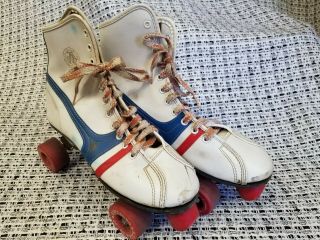 Vintage OFFICIAL ROLLER DERBY SKATE Roller Skates RED WHITE BLUE Size 7 2