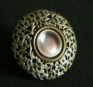 Antique Brass French Openwork Button W Pearl Bkmk Superfin Paris