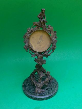 Antique Metal (poss.  Bronze) Pocket Watch Stand Marble Base Monkey & Grapevine