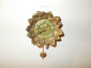 Lux Gold Sunflower Miniature Pendulette Clock Circa.  1930