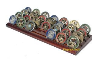 4 - Row Challenge Coin Display Stand Rack,  Solid Wood,  Walnut Finish