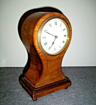 Antique Early 20th Century French Balloon Shaped Oak Mantel Clock (with Key)