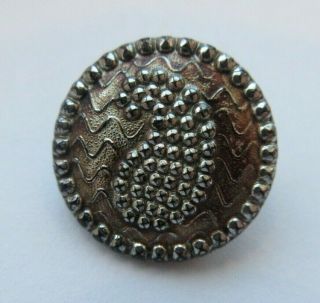Stunning Antique Vtg Victorian Black Glass Button Silver Luster Paisley (d)