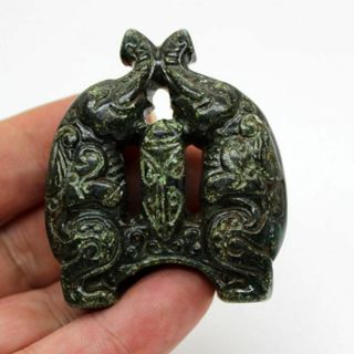 Y389 Antique Chinese Old Jade Handcarved Double Elephant Figurine Amulet Pendant