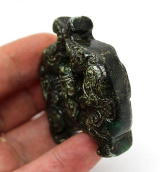 Y389 Antique Chinese Old Jade Handcarved Double Elephant Figurine Amulet Pendant 4