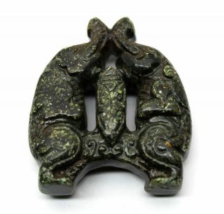 Y389 Antique Chinese Old Jade Handcarved Double Elephant Figurine Amulet Pendant 5