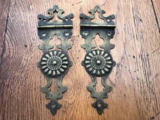 Late Victorian Ornate Brass Coal Box Hinges
