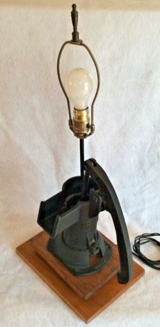 Hand Made Antique Black Cast Iron Hobart Water Hand Pump Electrical Lamp