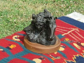 Native American Crazy Horse Bronze Statue With Wooden Mount