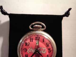 Vintage 16S Pocket Watch Coca Cola Theme Dial & Case Runs Well. 3
