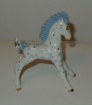 Mz Irish Dresden Lace Blue & White Horse/pony Figurine Made Ireland Vg/exc