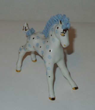 MZ Irish Dresden Lace Blue & White Horse/Pony Figurine Made Ireland VG/Exc 2