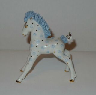 MZ Irish Dresden Lace Blue & White Horse/Pony Figurine Made Ireland VG/Exc 4